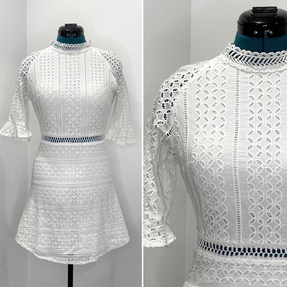 Lovely White Lace Crochet Skater Mini Dress